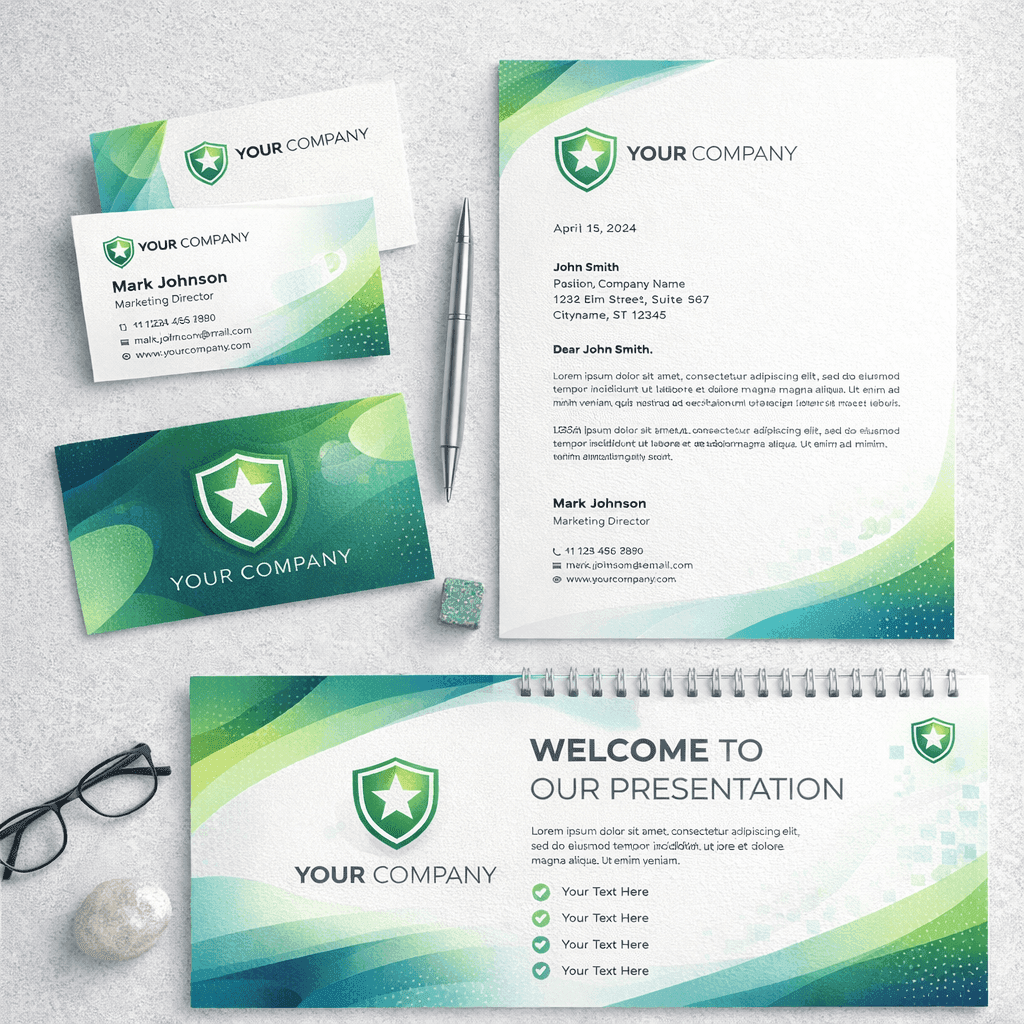 Презентация фирменного стиля: визитки, бланки и брендовые материалы