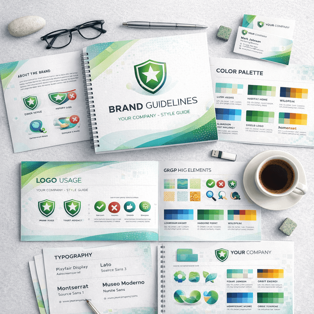 Разработка брендбука и фирменного стиля компании с примерами носителей