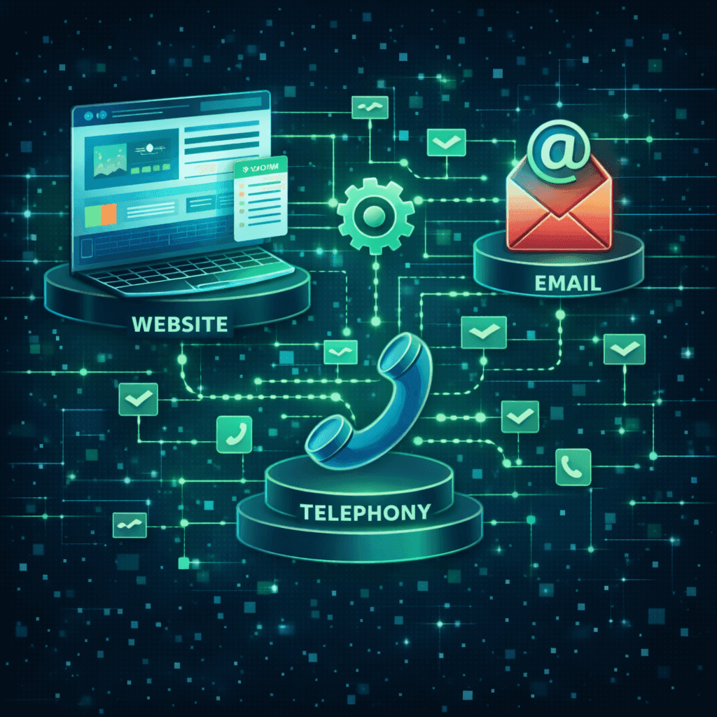 Схема интеграции веб-сайта, электронной почты и телефонии
