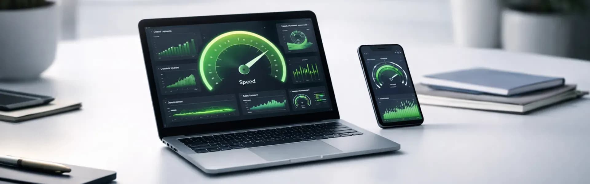 Интерфейсы с аналитикой и графиками на ноутбуке и телефоне