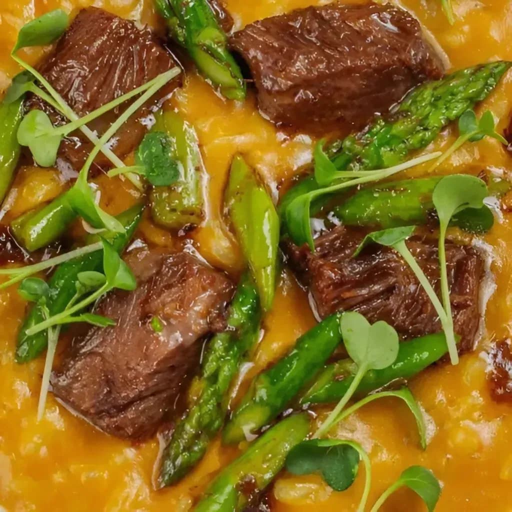 Мясное блюдо с овощами и соусом