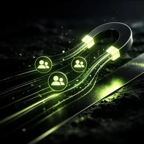 Магнит с светящимися иконками людей, на темном фоне