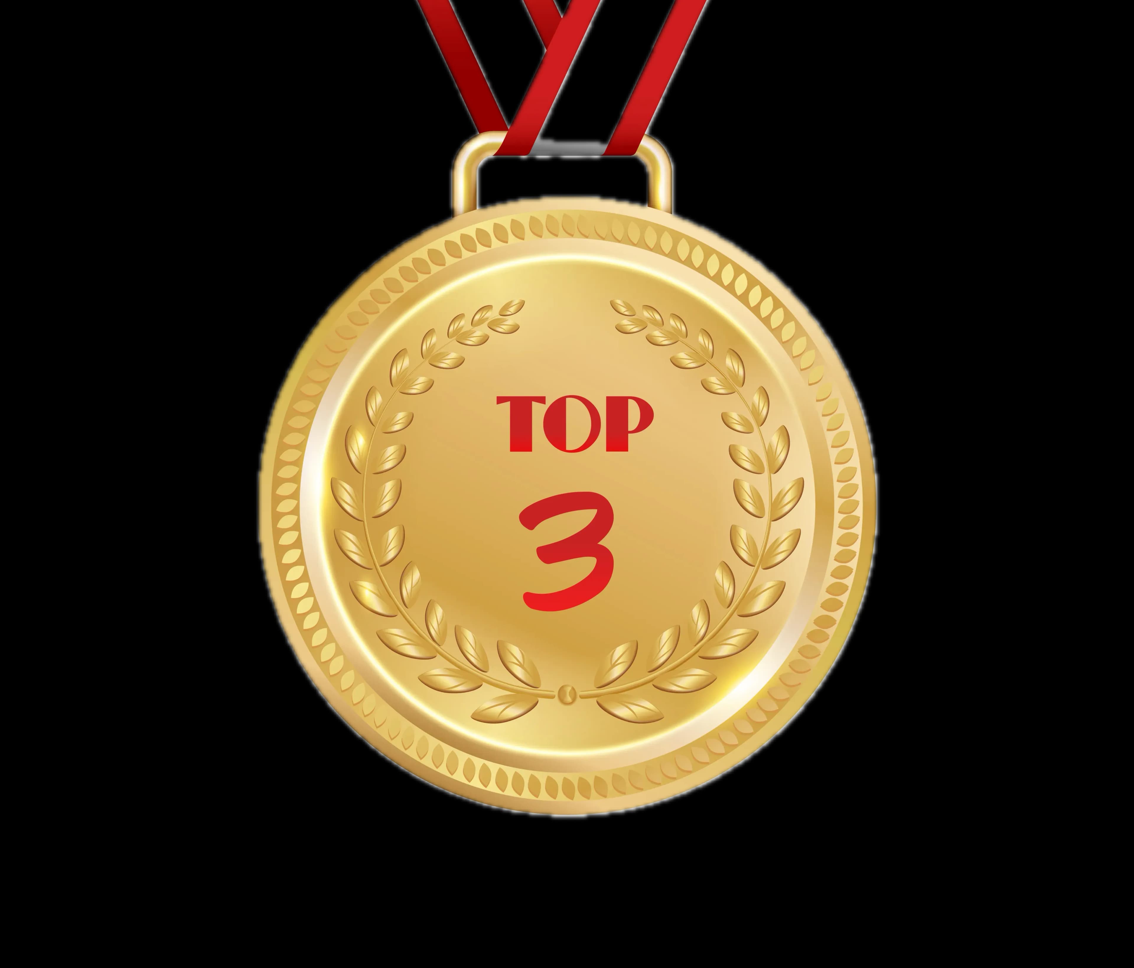 Золотая медаль с красной лентой, надпись «ТОП 3» и декоративный узор