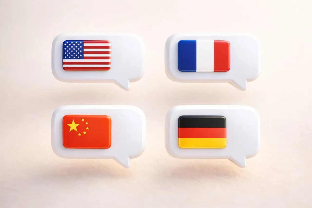 Крупные иконки флагов разных стран на светлом фоне