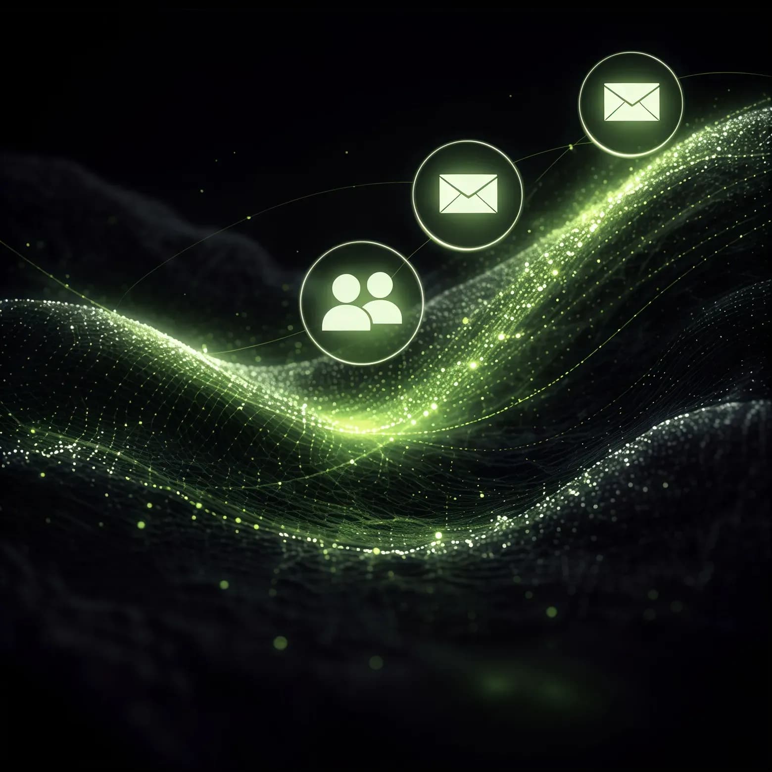 Абстрактный зелёный фон с иконками: документ, данные, совместная работа