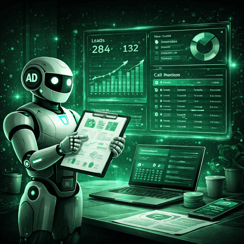 Робот анализирует рекламные показатели на экране