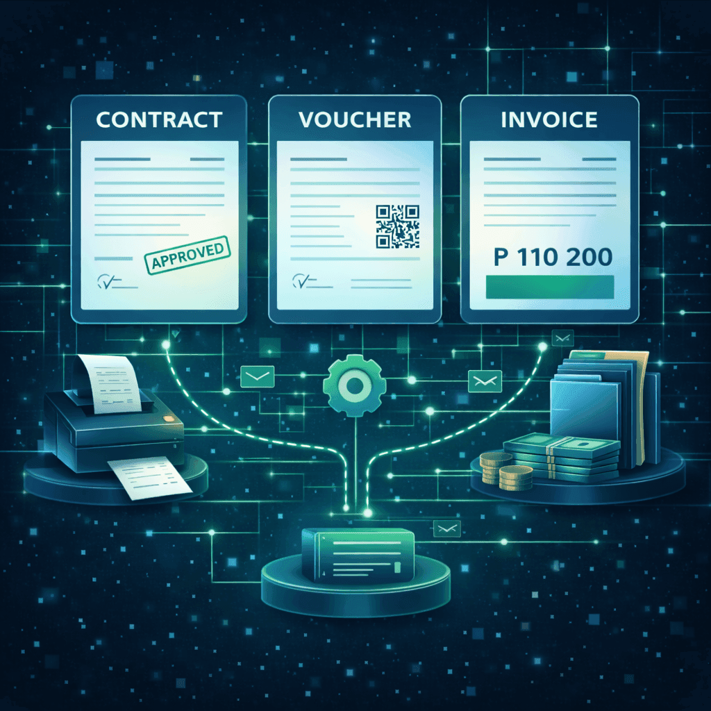 Интерфейс с документами: контракт, ваучер, счёт-фактура