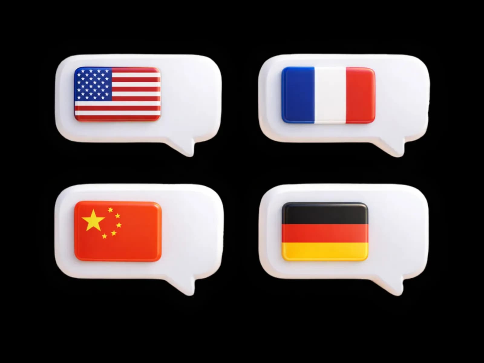 Крупные иконки флагов разных стран на черном фоне