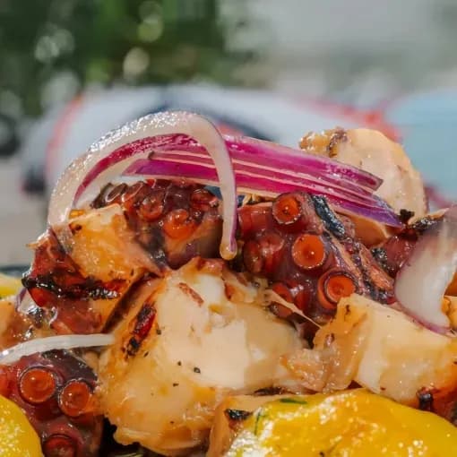 Блюдо из морепродуктов на тарелке