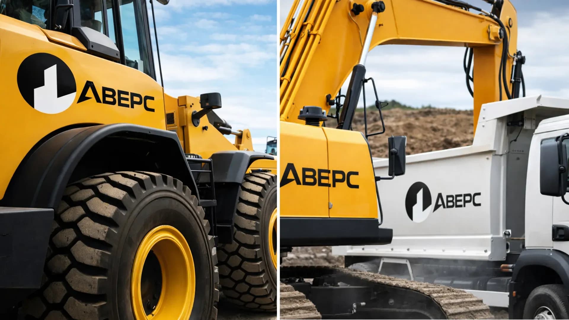 Логотип «АВЕРС» на корпусе строительной техники в рабочей среде.